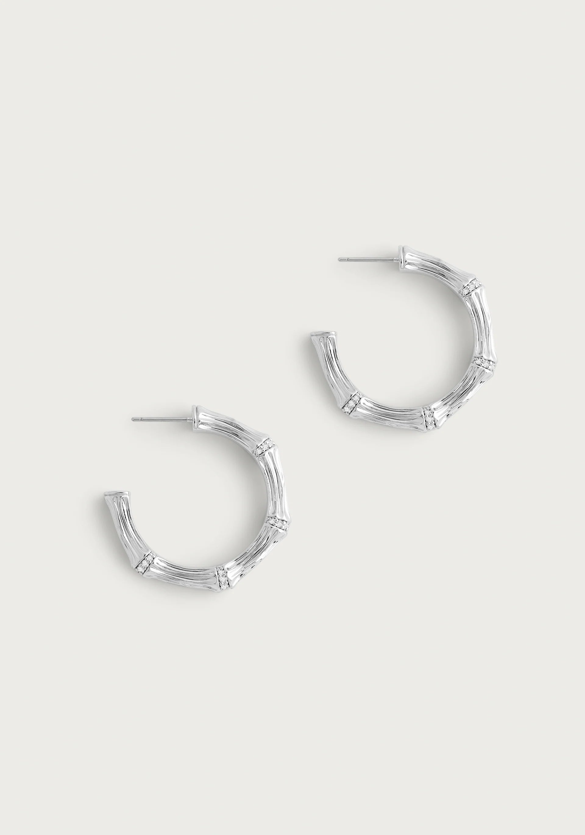 Bamboo Medium Hoop Earrings, Silver