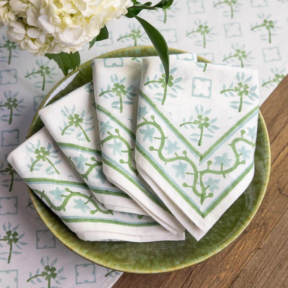 India Hicks Home Cuban Flower Palladian Blue & Soft Sage Napkin  Set of 4