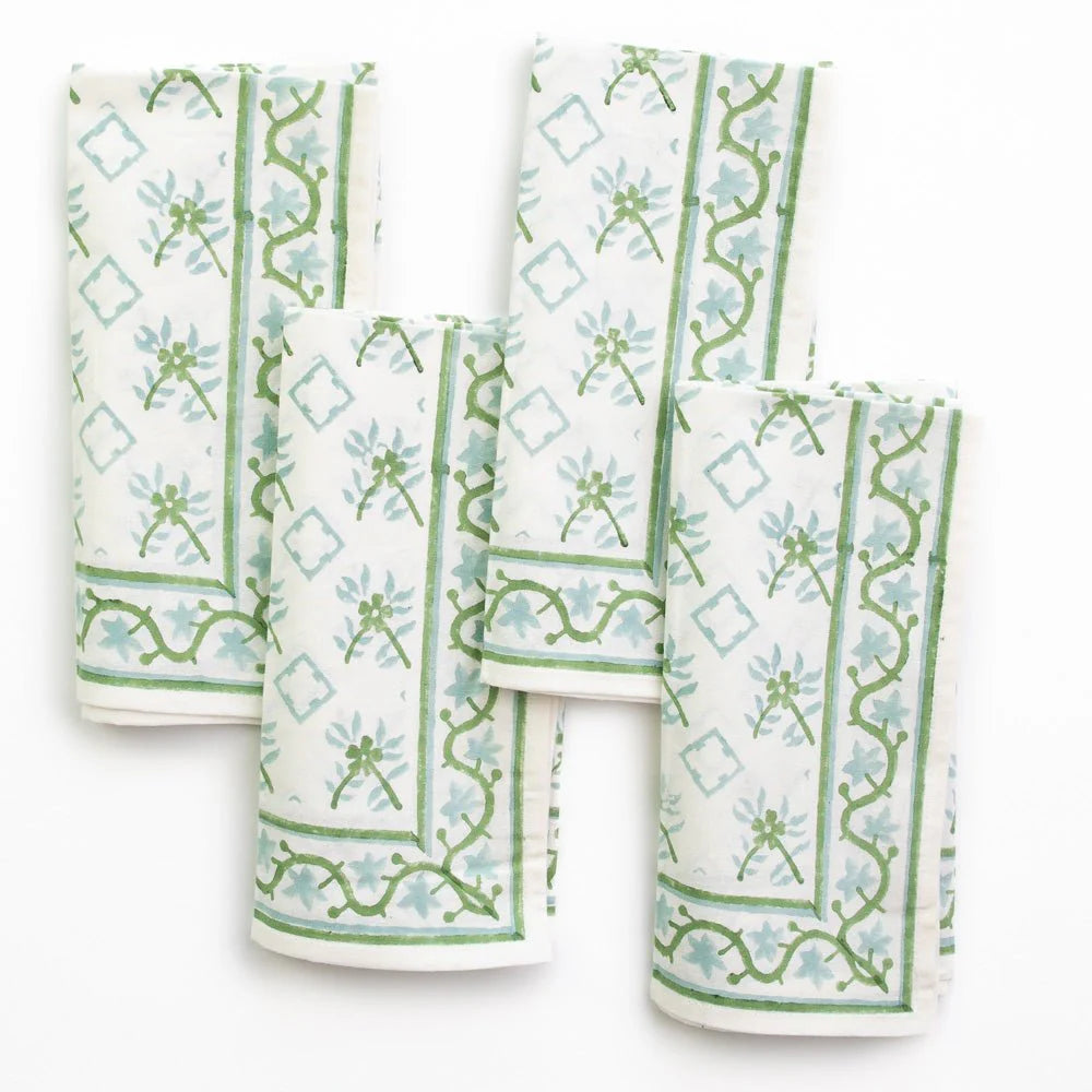 India Hicks Home Cuban Flower Palladian Blue & Soft Sage Napkin  Set of 4