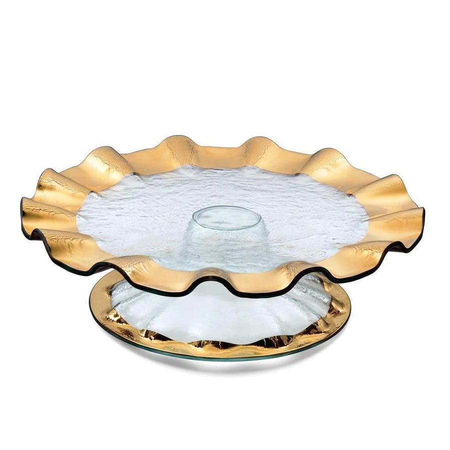 Annieglass Gold Ruffle Pedestal Cake Plate