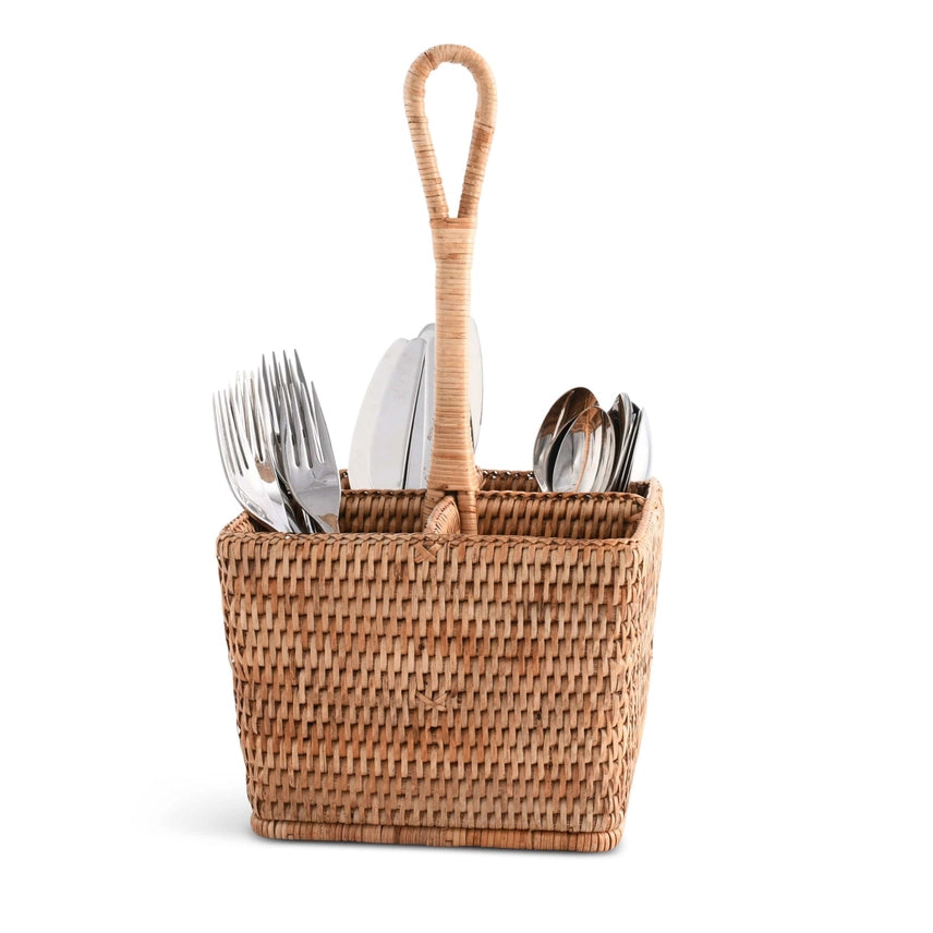 Handwoven Rattan Wicker Flatware Caddy