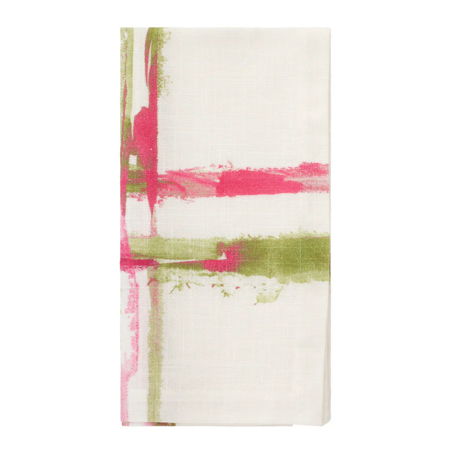 Abstract Grid Pink Green Napkin