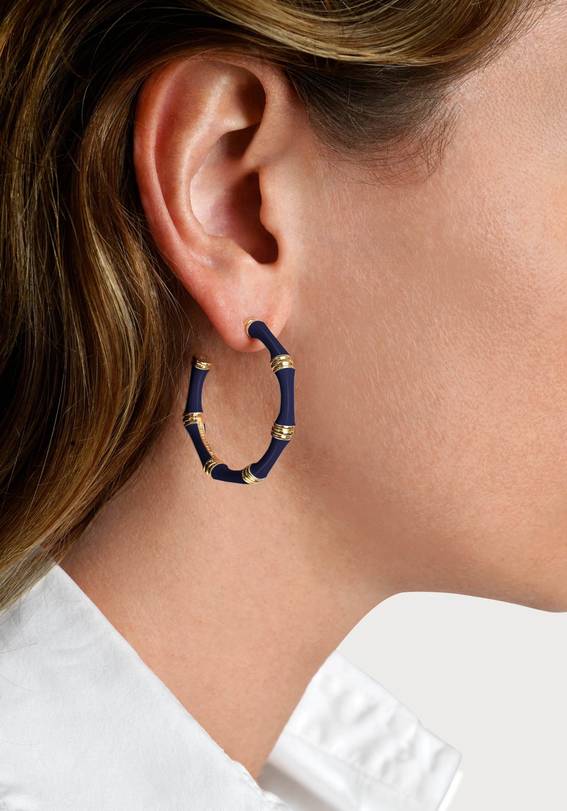 Bamboo Enameled Hoop Earrings