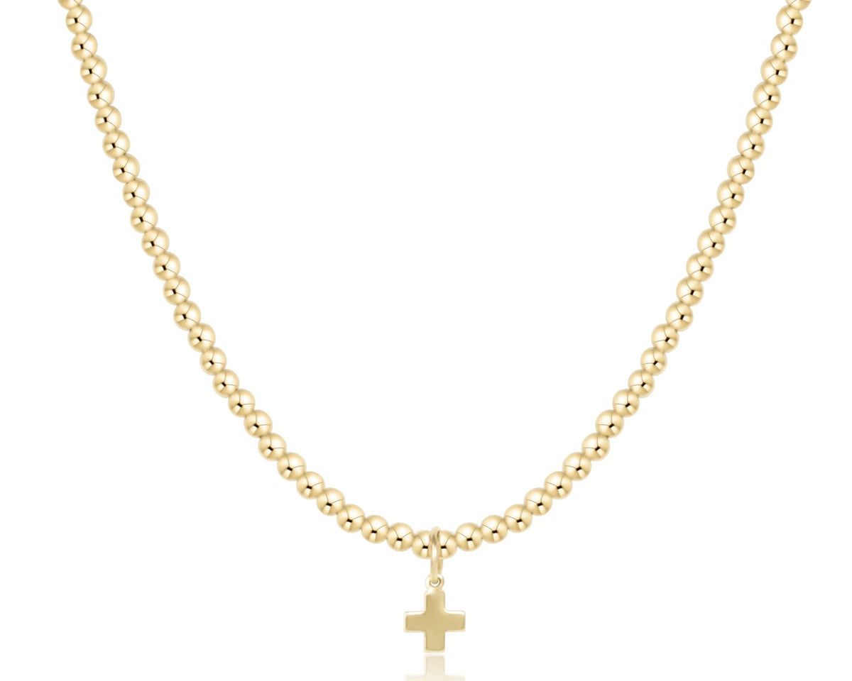 15" Choker Beaded - Classic Gold 3mm - Signature Cross Gold Charm - Robert's-enewton-Robert's
