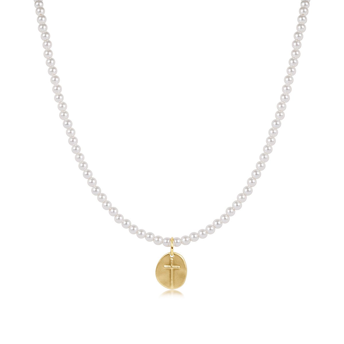 15" Choker Beaded - Classic Pearl 3mm - Inspire Small Gold Disc - Robert's-enewton-Robert's