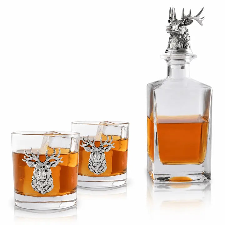 Elk / Deer Bust Decanter Set with Glasses