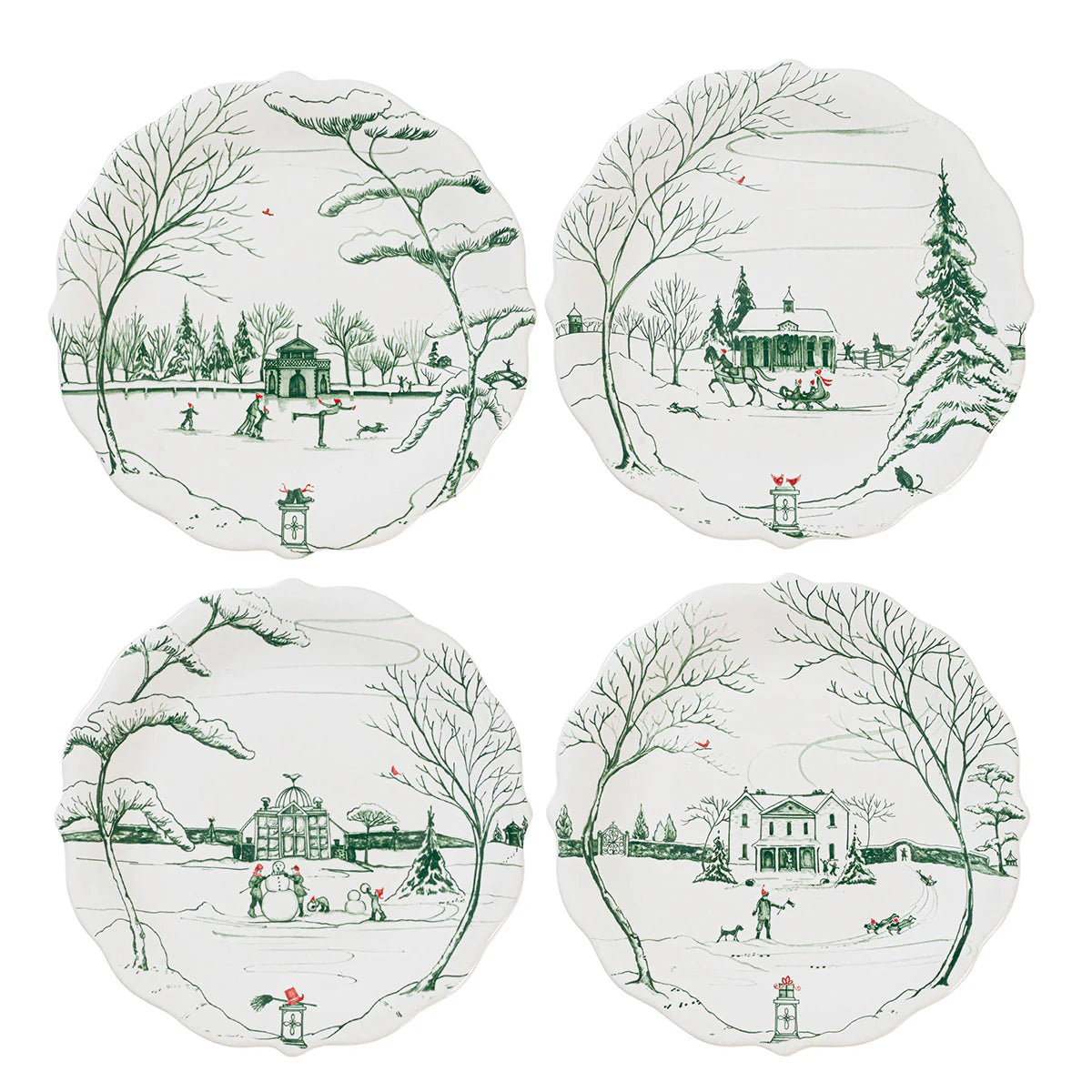 Country Estate Winter Frolic Party Plate Assorted Set/4 - Evergreen
