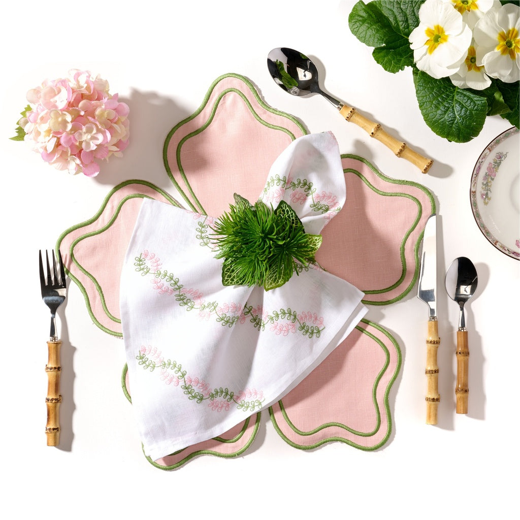 2-Tone Vine Embroidered Napkin - Spring Green & Light Pink