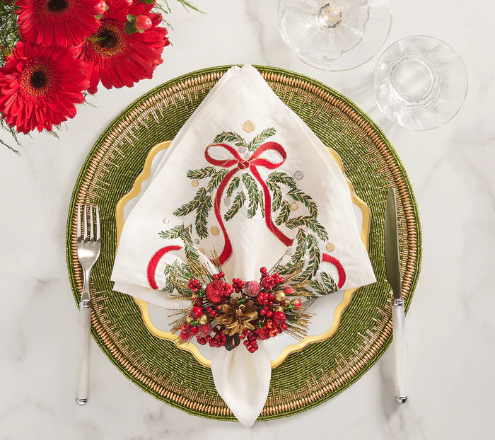 Holly & Sprig Napkin Ring in Red, Green & Gold