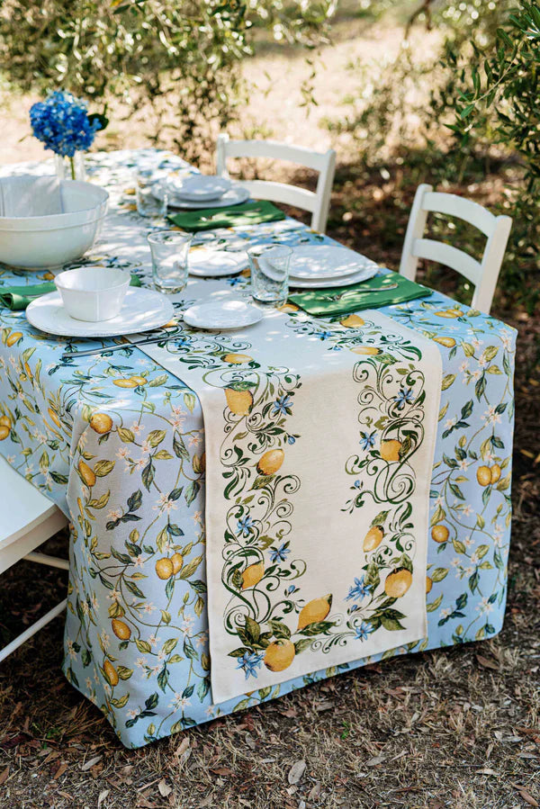 Tavola Lemons Runner with Blue Flowers
