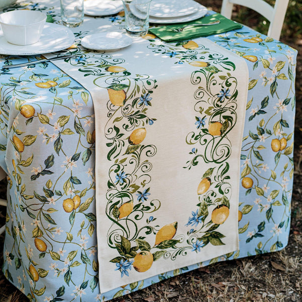 Tavola Lemons Runner with Blue Flowers