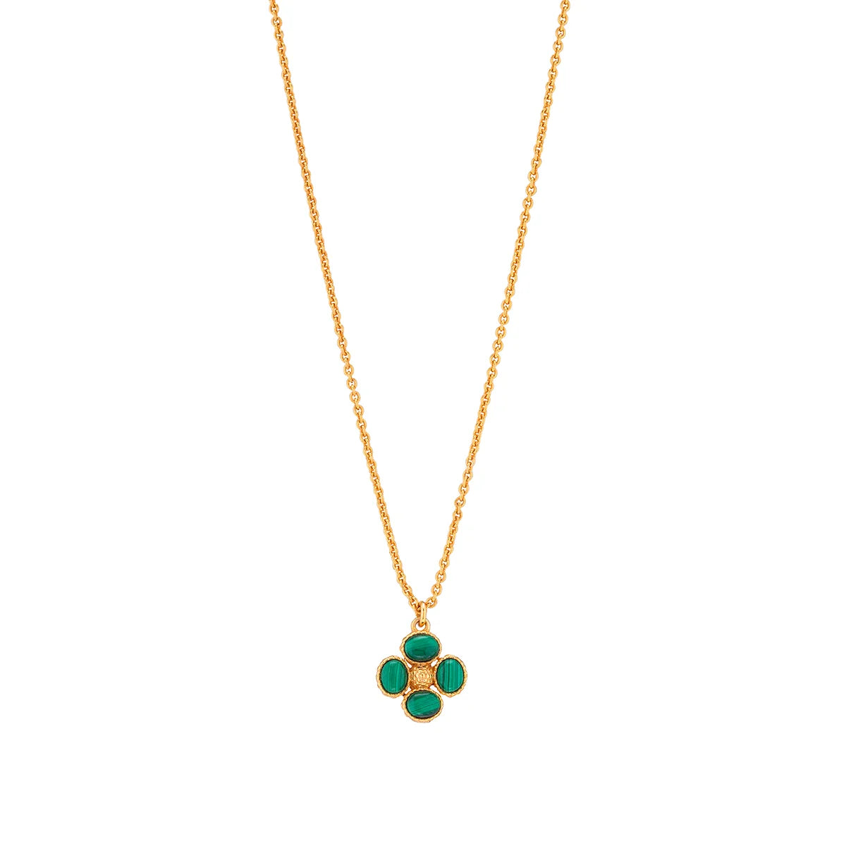 Berry Clover Double Sided Charm Necklace, 16"+2" - Malachite