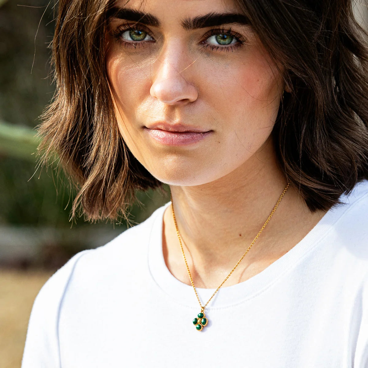 Berry Clover Double Sided Charm Necklace, 16"+2" - Malachite