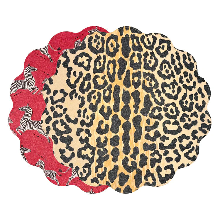 VIDA Cheetah and Zebra Reversible Round Placemats Set of 4 Red & Black