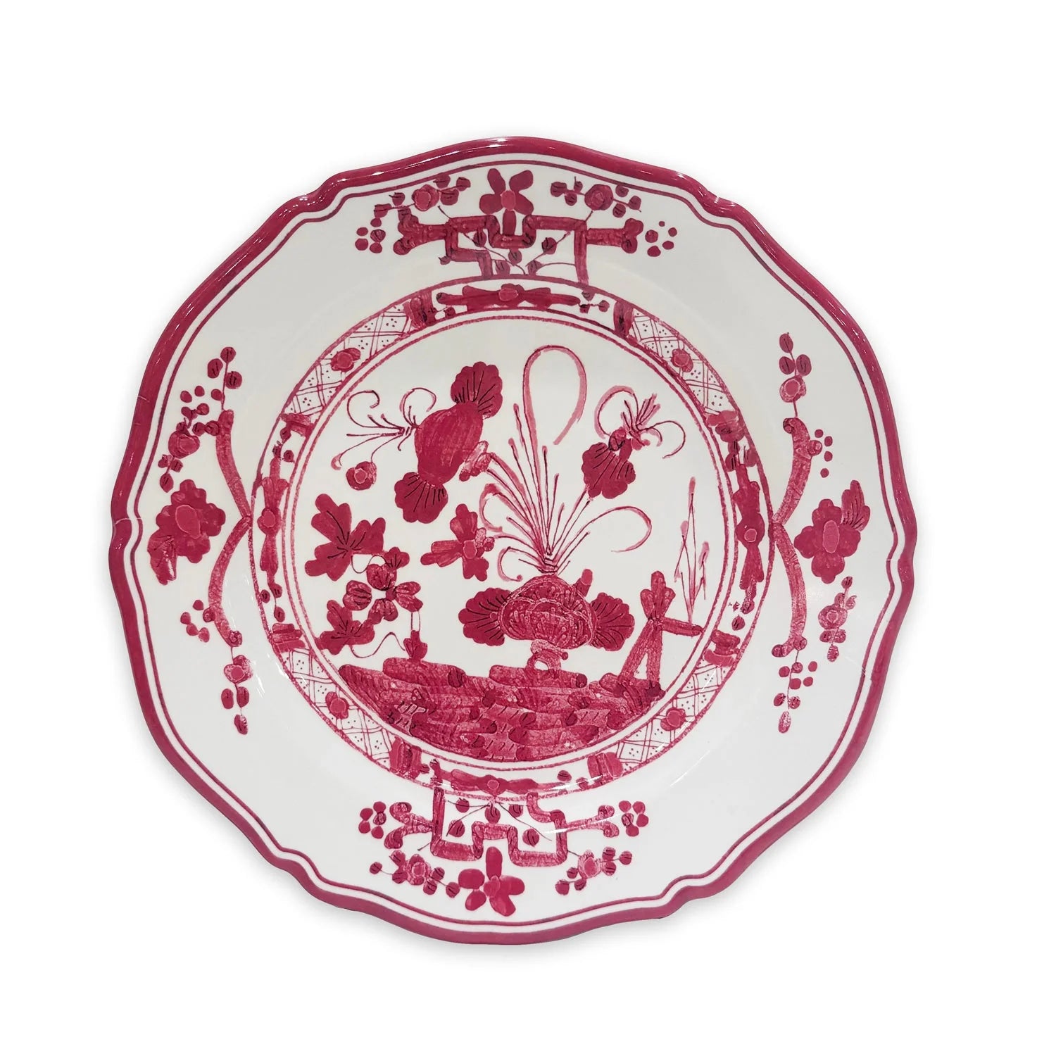 VIDA Faenza 11" Dinner Plate Set of 4 Deep Pink & White