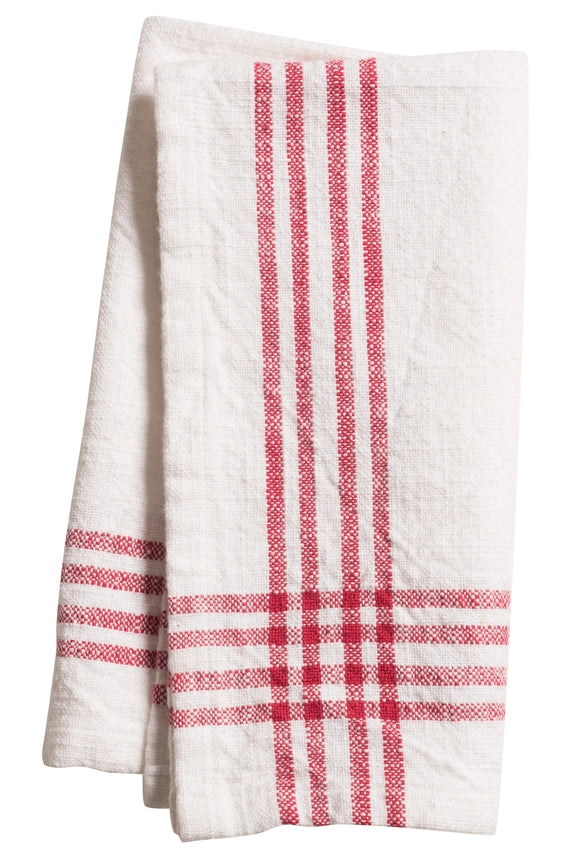 Lyon Farmhouse Slubbed Napkin White and Red