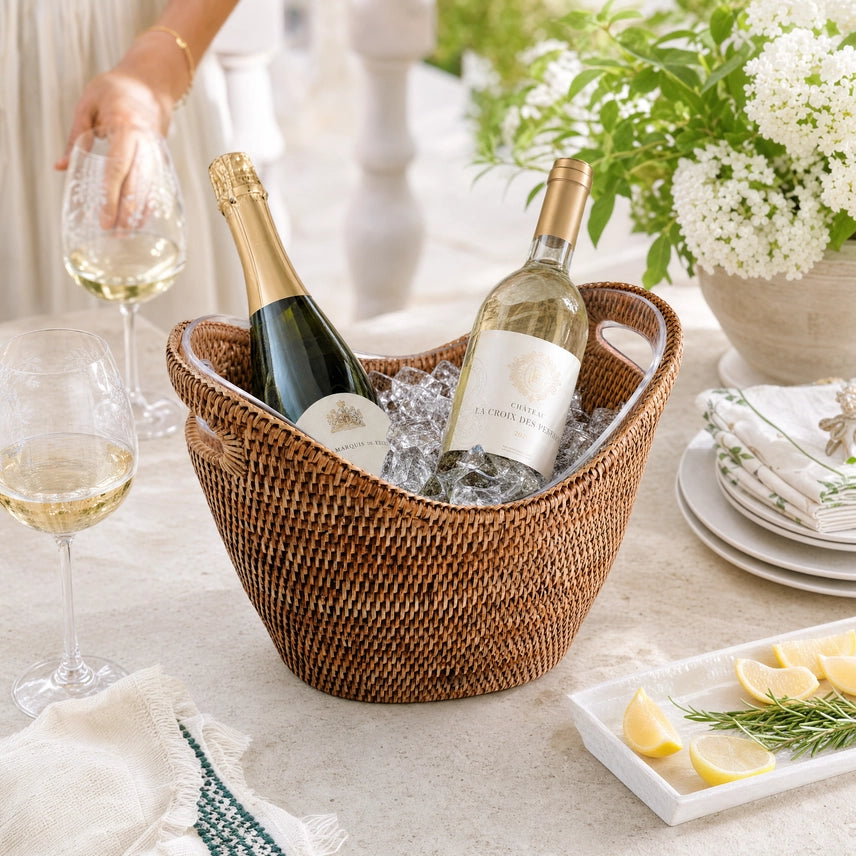 Handwoven Rattan Wicker Champagne Ice Bucket