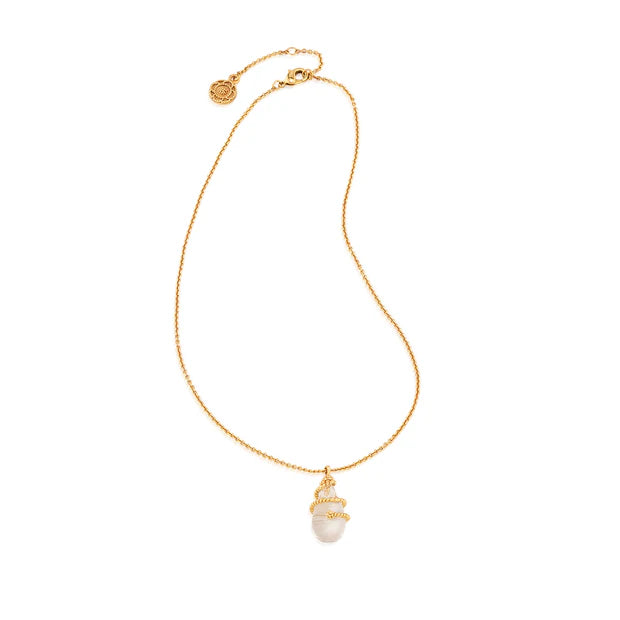 Lily Drop Lily Charm Necklace, 16"+2" - Clear Quartz