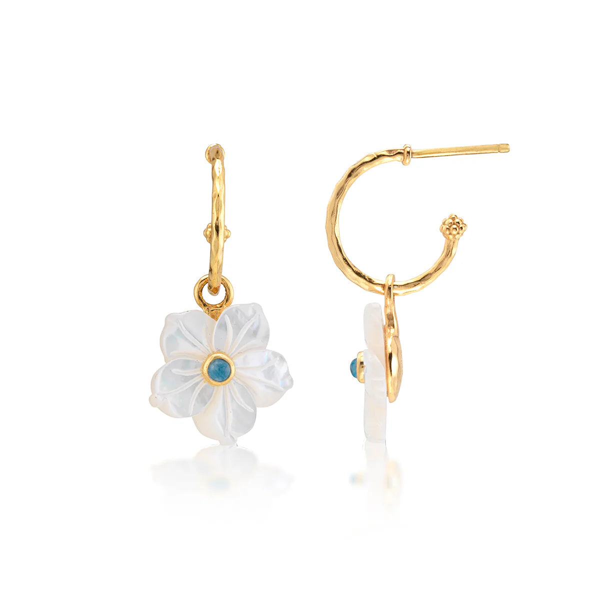 Mermaid Garden Hoop Earrings with Flower Charm - MOP