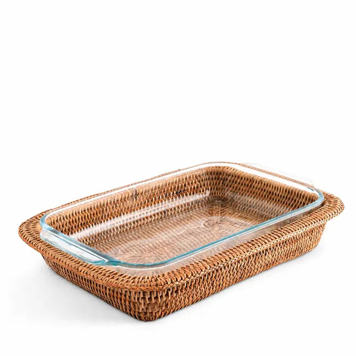 Hand Woven Rattan 3qt Rectangular Casserole Holder
