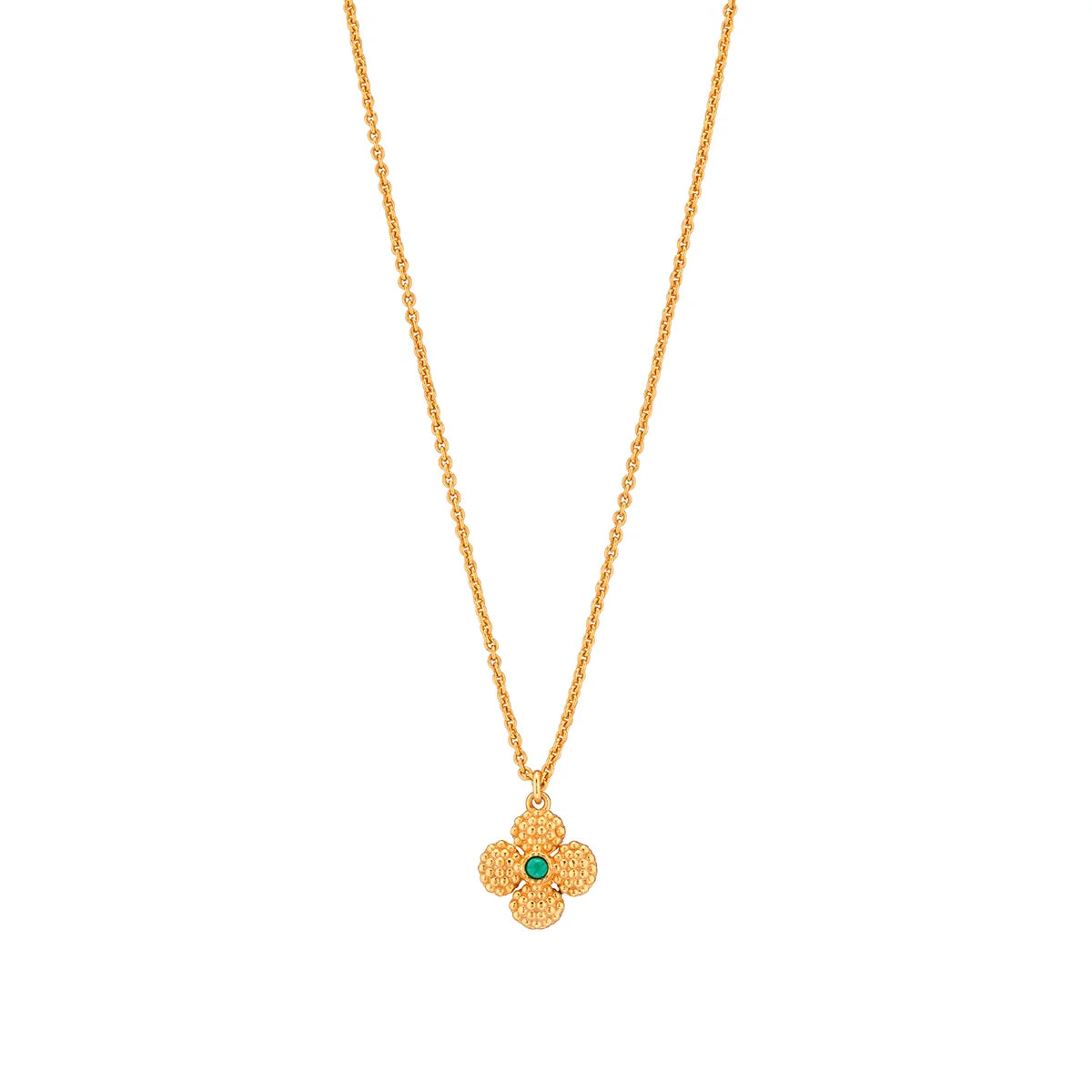 Berry Clover Double Sided Charm Necklace, 16"+2" - Malachite