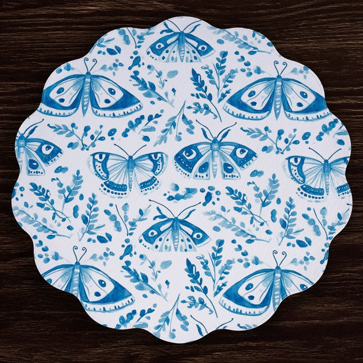 VIDA Ginger Jar & Butterflies Reversible Round Placemats Set of 4 (Blue & Green)