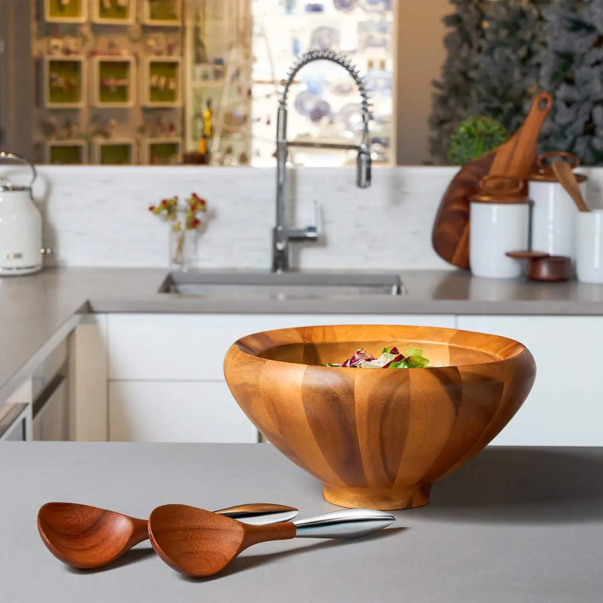 Yaro Wood Salad Bowl with Servers