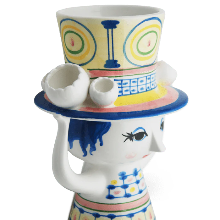 Bjørn Wiinblad Lady with Hat Vase, Blue, H: 8.1"