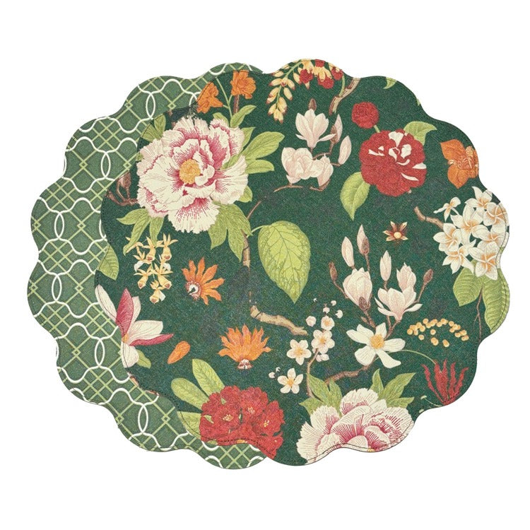 VIDA Cabbage Roses and Trellis Reversible Round Placemats Set of 4