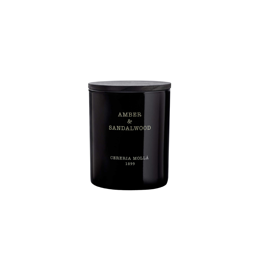 Amber Sandalwood Black Candle 8oz