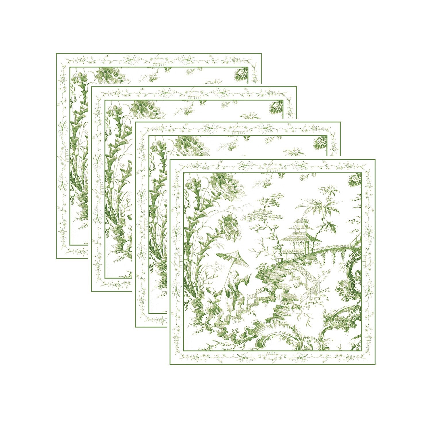 Chinoiserie Napkins 20 x 20 Set of 4, Green & White