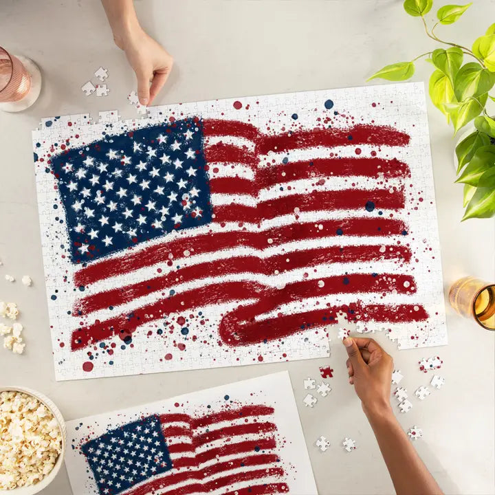 1000 Piece Puzzle American Flag, Abstract, Watercolor