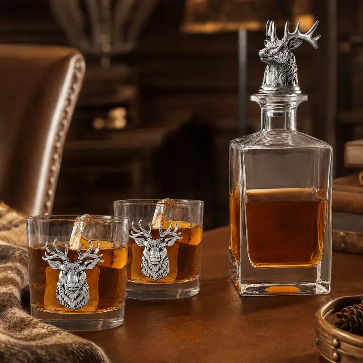 Elk / Deer Bust Decanter Set with Glasses