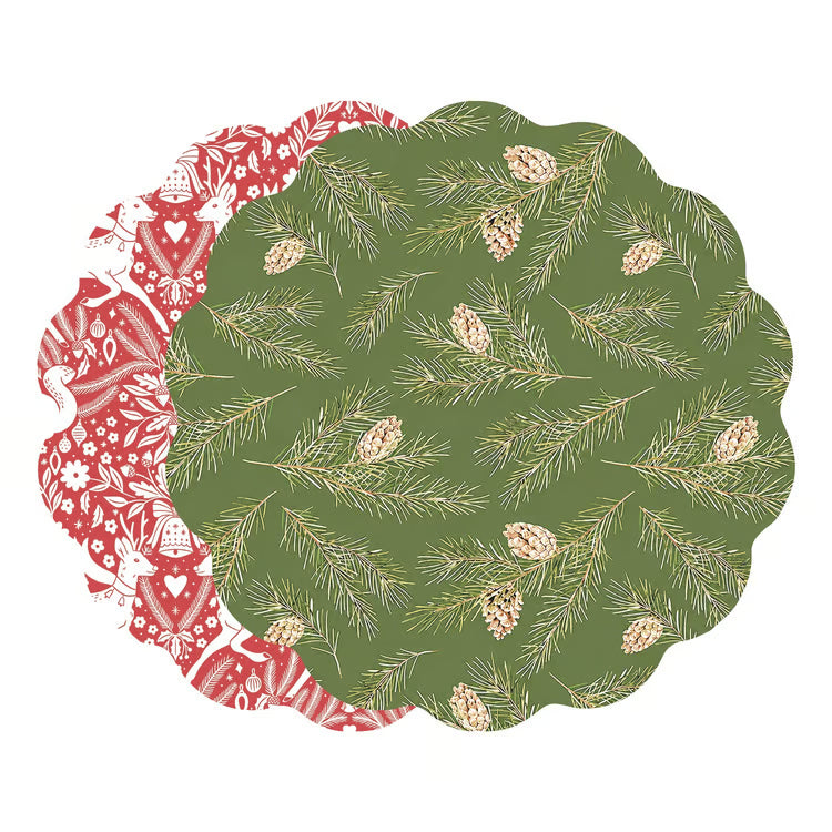 VIDA Pinecones and Deer Reversible Placemats Set of 4 (Green and Red)