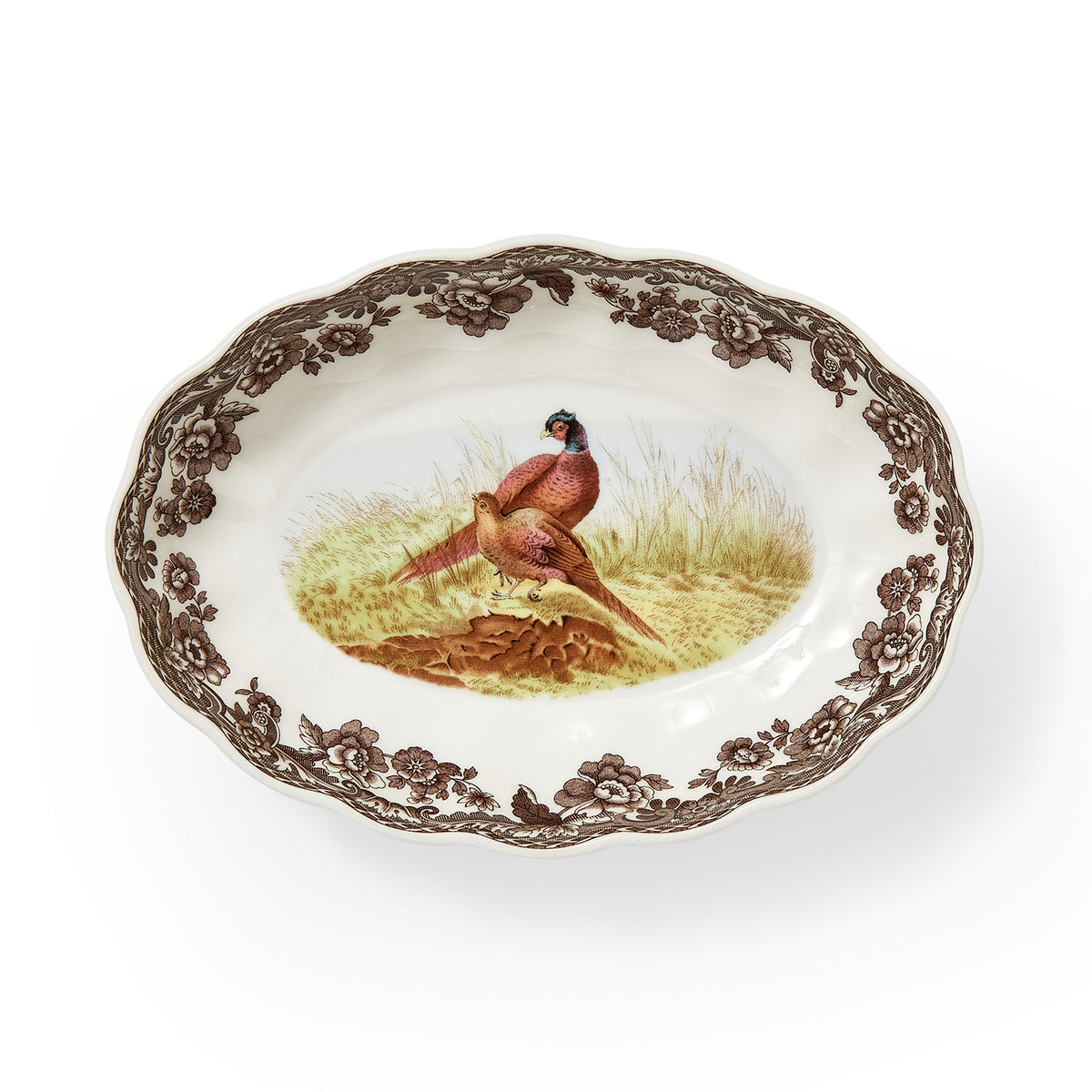 Woodland Pheasant Oval Fluted Dish 6in