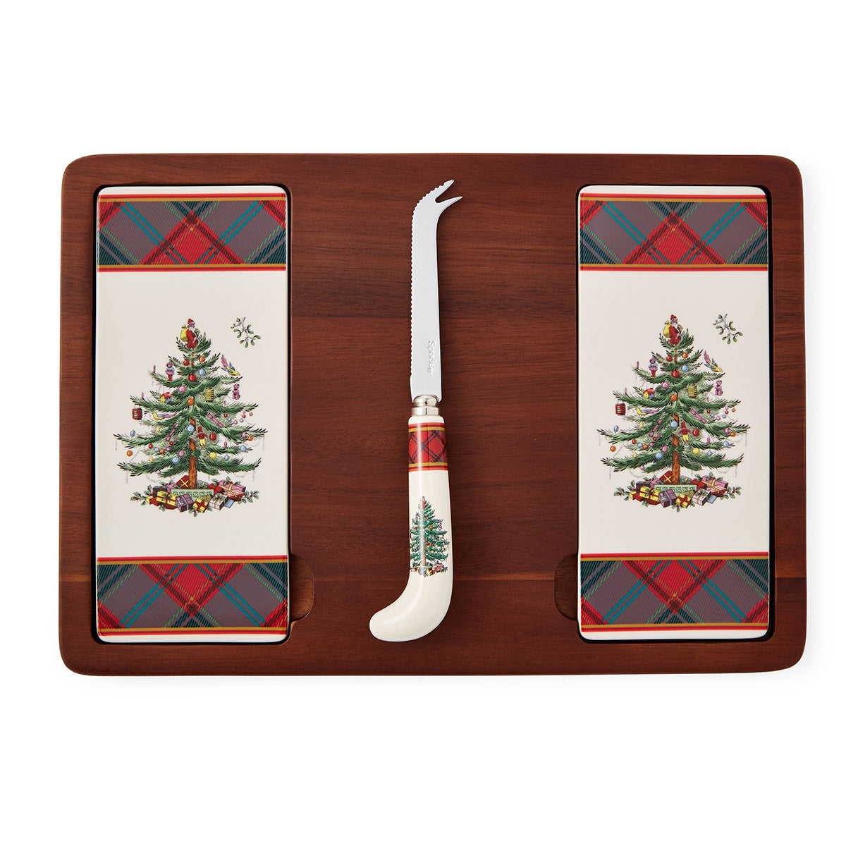 Christmas Tree Tartan Cheese Board & Knife