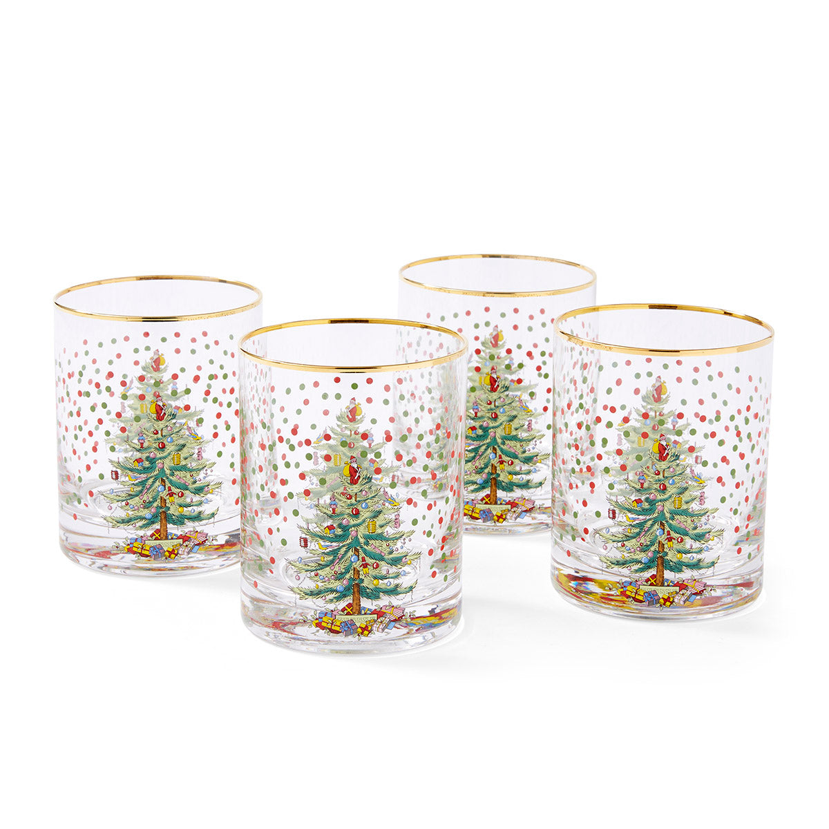 Christmas Tree Polka Dot Set of 4 Glasses