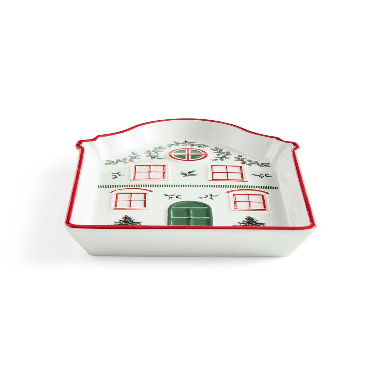 Christmas Tree Village Red Tidbit Tray