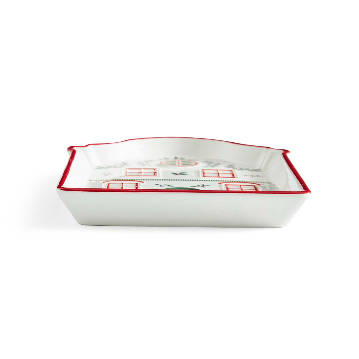 Christmas Tree Village Red Tidbit Tray