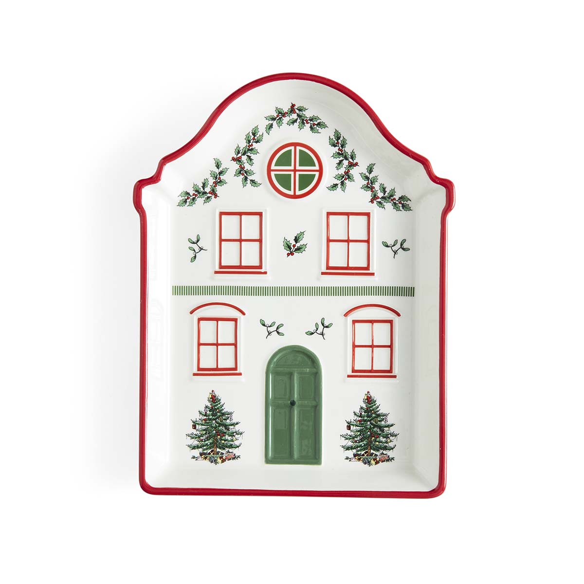 Christmas Tree Village Red Tidbit Tray