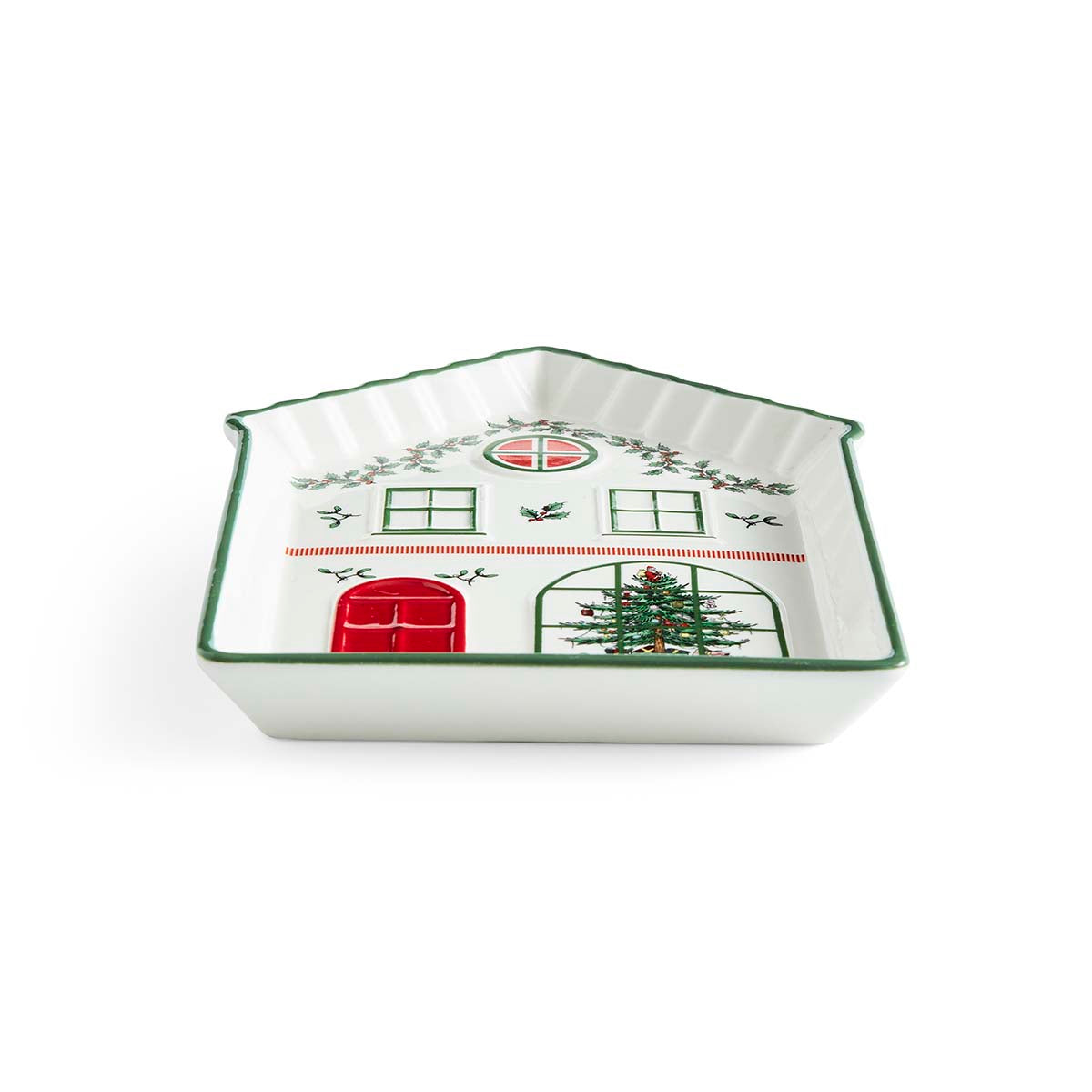 Christmas Tree Village Green Tidbit Tray