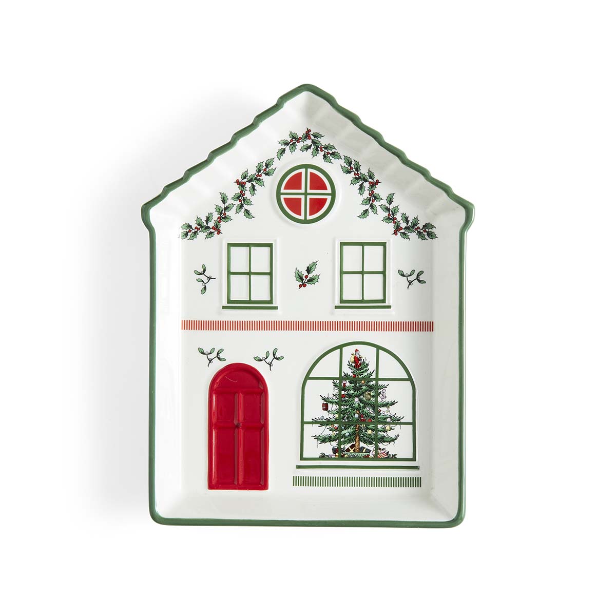 Christmas Tree Village Green Tidbit Tray