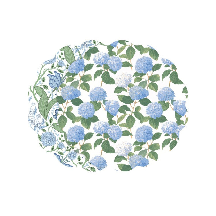 VIDA Blue Hydrangea and Floral Reversible Placemats Set of 4 (Blue & Green)