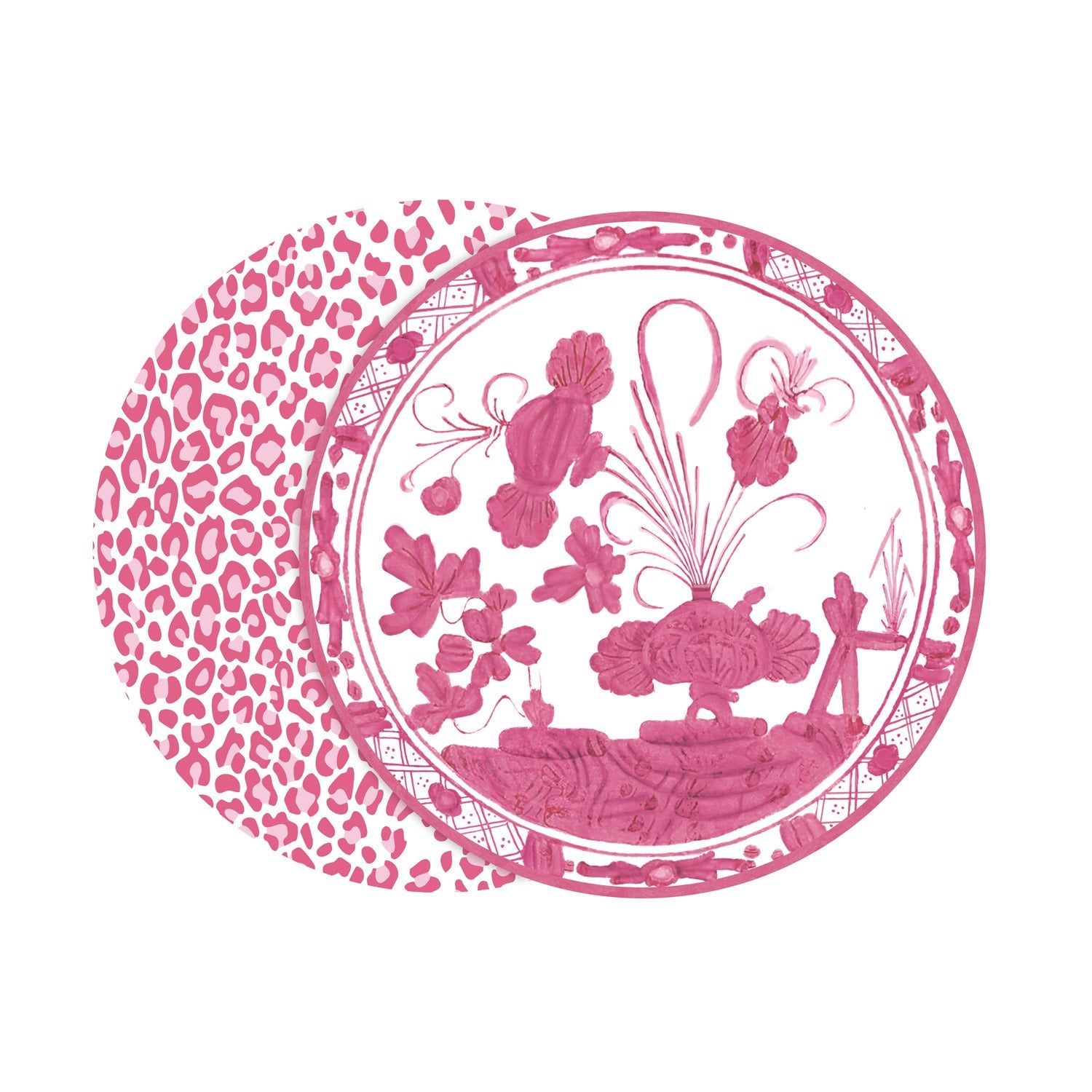 VIDA Faenza and Leopard Reversible Placemats Set of 4 (Pink & White)