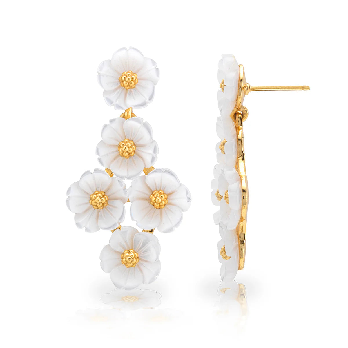 Mermaid Garden Floral Petite Post Drop Earrings - MOP/Gold