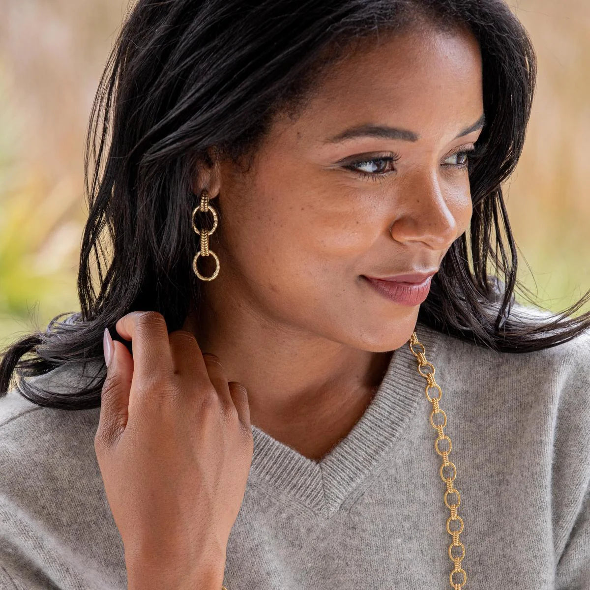 Cleopatra Regal Double Link Earrings - Gold