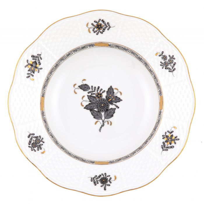 Chinese Bouquet Black Rim Soup Plate