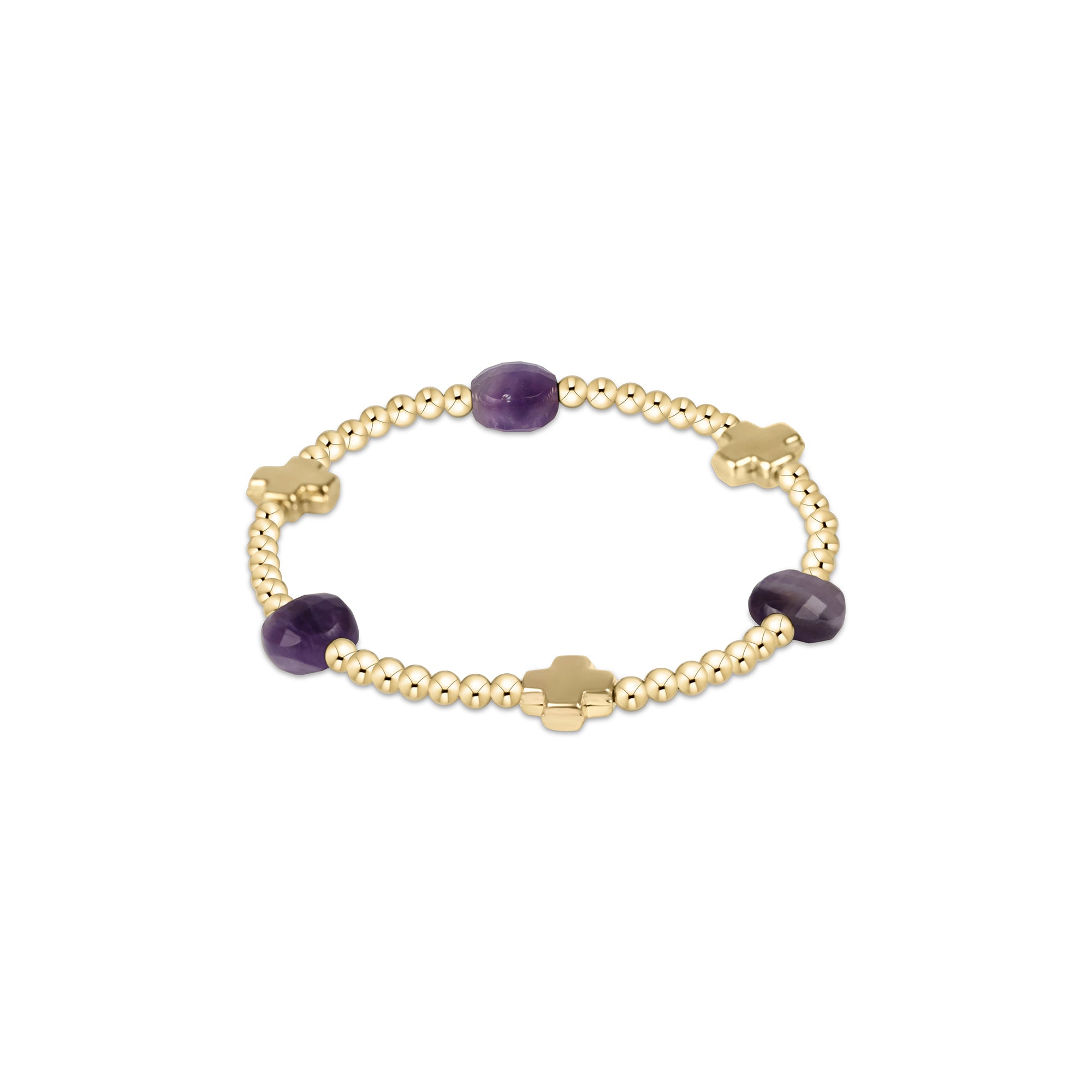 Signature Cross Admire Gold Pattern 3mm Bead Bracelet - Amethyst