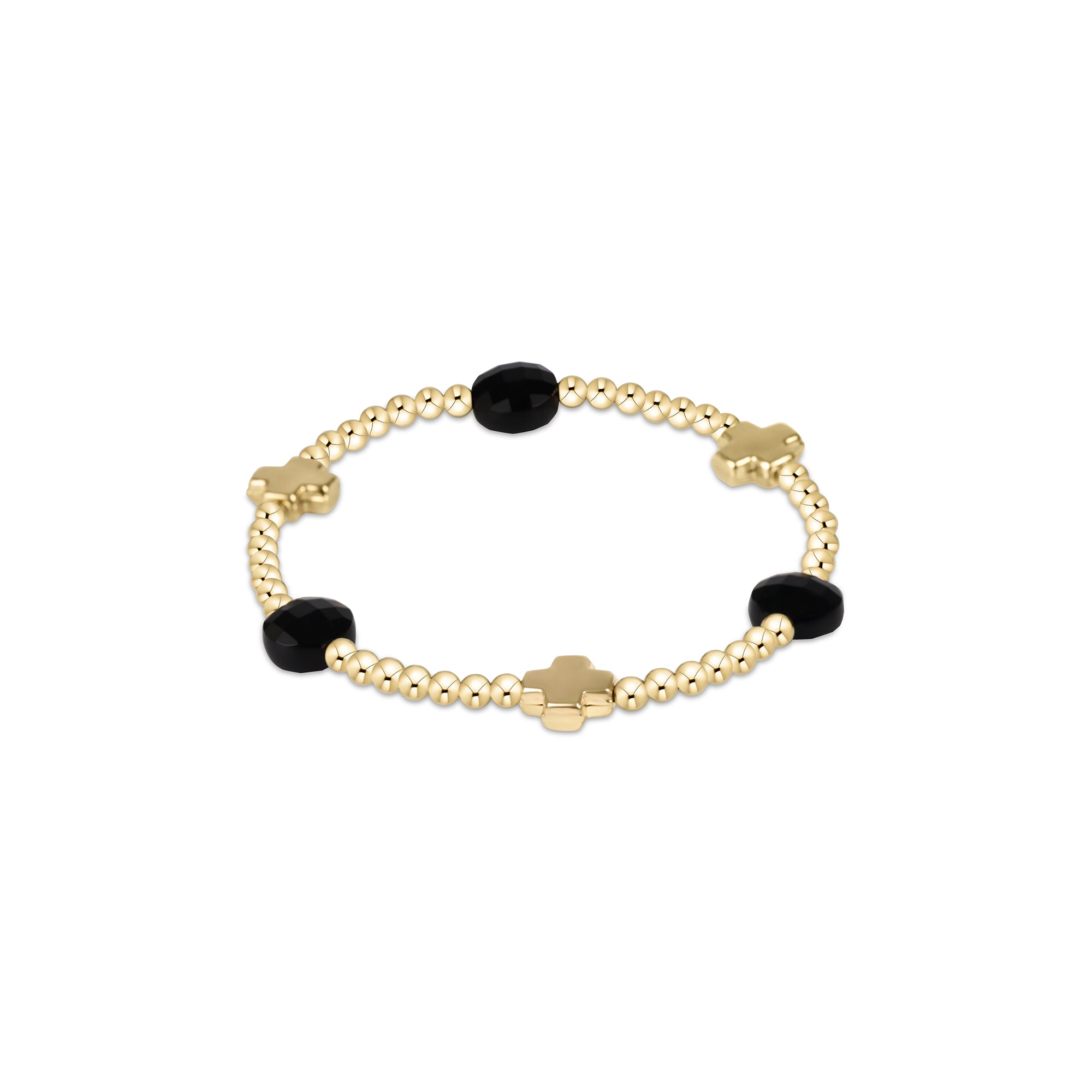 Signature Cross Admire Gold Pattern 3mm Bead Bracelet - Faceted Onyx