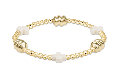 Signature Cross Admire Gold Pattern 3mm Bead Bracelet - Off White